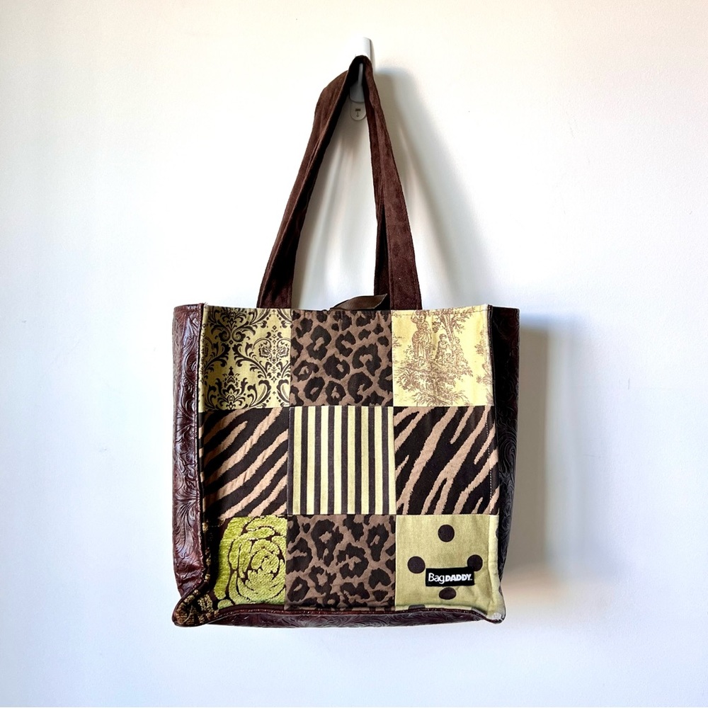 BAG DADDY Patchwork Leopard Lined Roomy Tote Shoulder Bag